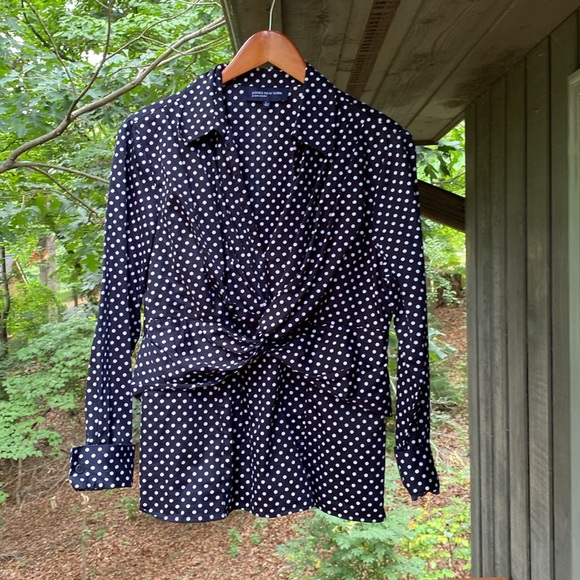 Jones New York signature Knot Front Blouse polkadot white on black size L cotton - Picture 7 of 11
